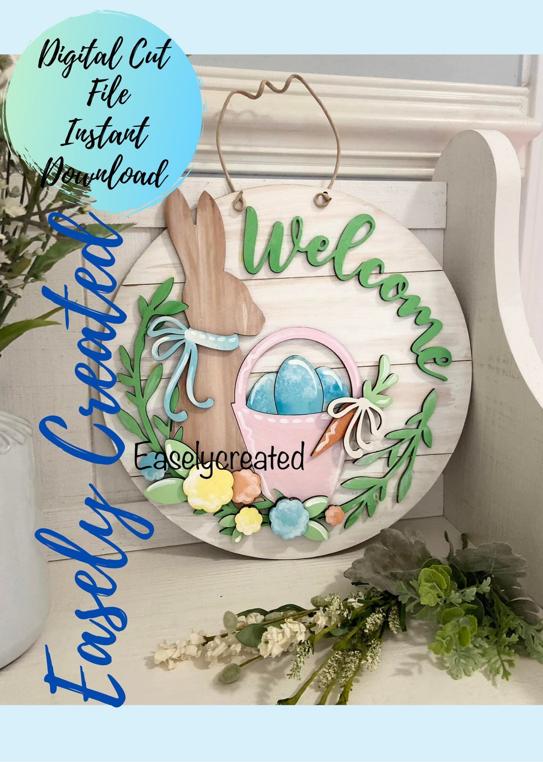 Easter Door Hanger Sign SVG File - 15" Shiplap Bunny Door Hanger Sign ...