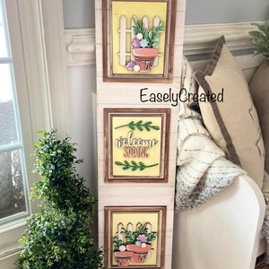 Large 42&quot;  Interchangeable Ladder SPRING Seasonal  Sign SVG Home Sweet Home Display Easel Holiday  cutout Glowforge SVG  Porch Sign