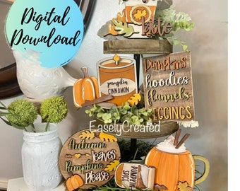 Pumpkin  Spice tiered Tray Digital Download File - Fall Tiered Tray  Sweater Weather Tiered Tray DIY Kit  Pumpkin Tiered Tray Glowforge File