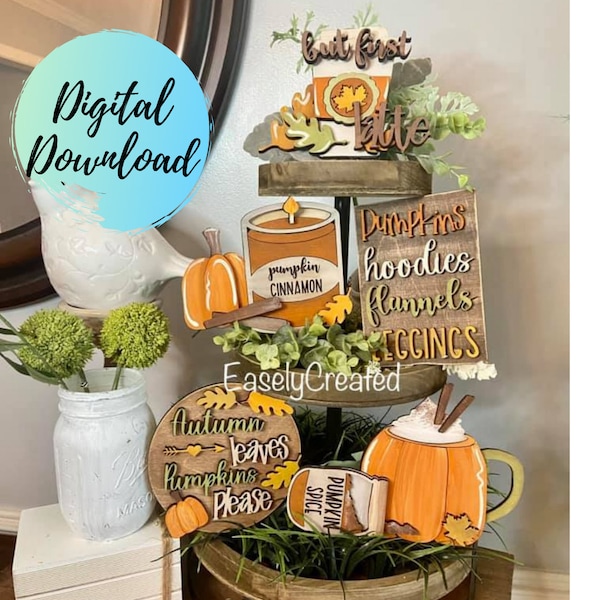 Pumpkin  Spice tiered Tray Digital Download File - Fall Tiered Tray  Sweater Weather Tiered Tray DIY Kit  Pumpkin Tiered Tray Glowforge File