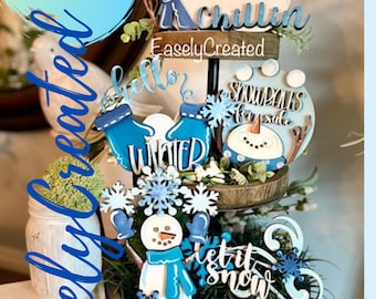 Archivo de descarga digital de bandeja escalonada de muñeco de nieve - Bandeja escalonada navideña Glowforge SVG - Bandeja escalonada de invierno DIY SVG - Diversión invernal Let it Snow svg