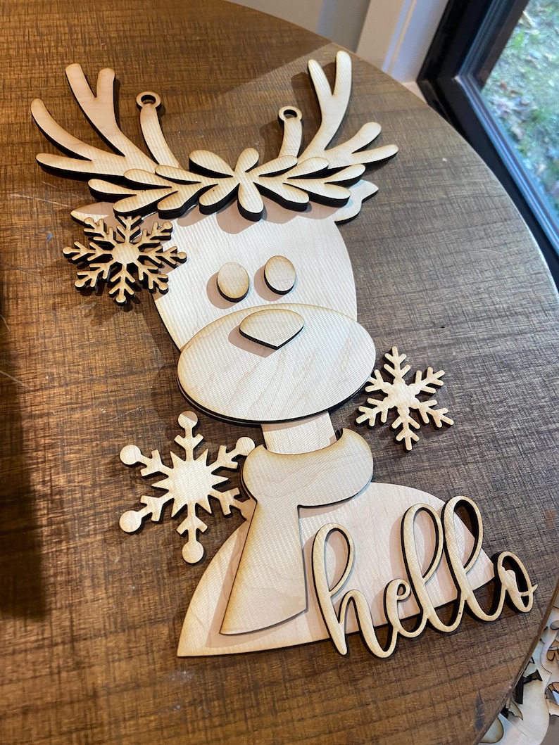 Hello Deer Reindeer Winter Christmas Door Hanger Hi Sign SVG Holiday ...