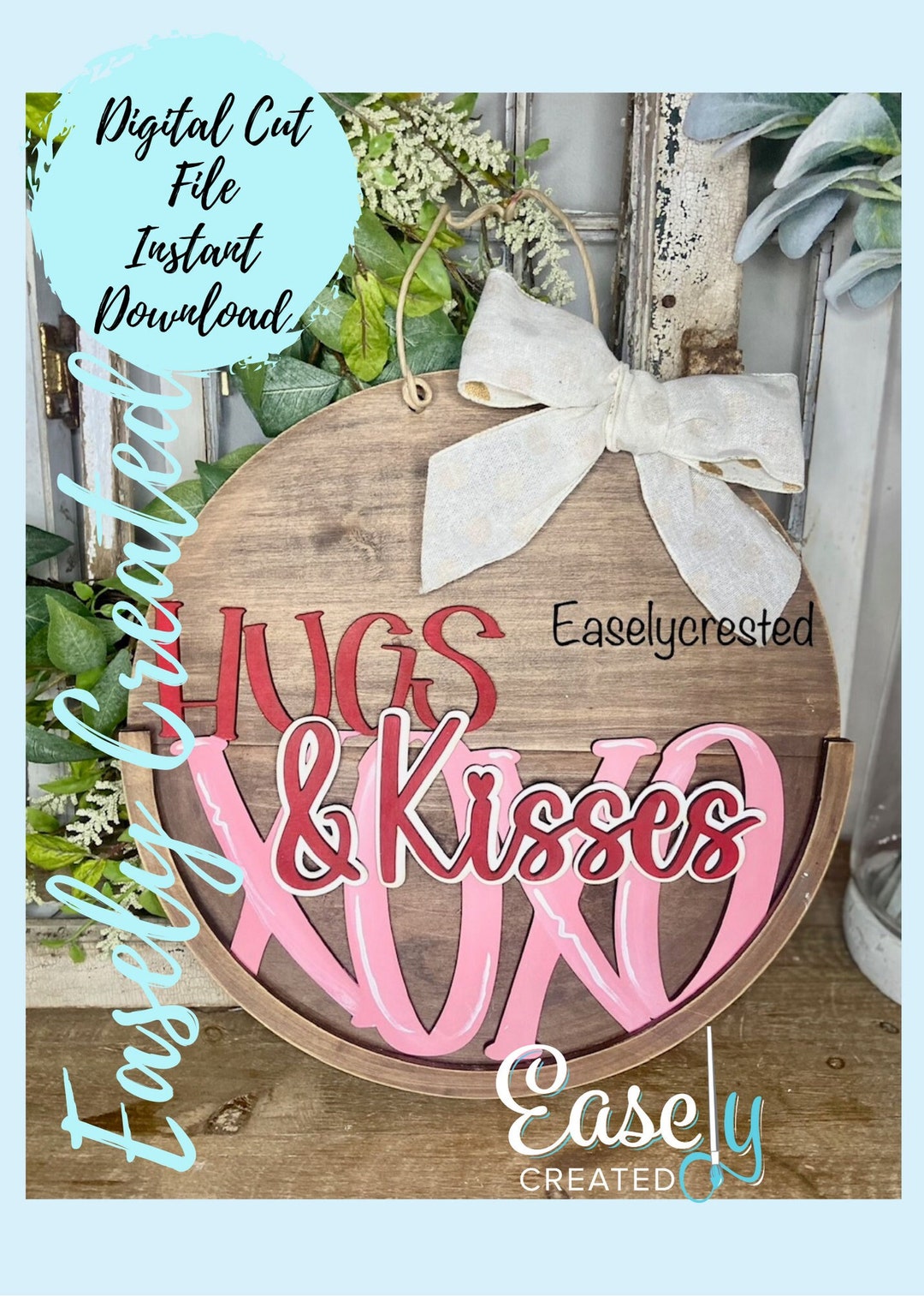 Door Hanger Interchangeable INSERT valentine Hugs & Kisses for 15