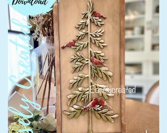 Winter Tree Cardinal Rustic Primitive Old World Christmas Sign SVG  Holiday Christmas Glowforge Porch Farmhouse Decor Digital Download