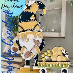Summer Bee Gnome 18&#39; Shelf Sitter with Wagon Sign SVG File  Spring Honey Bee Gnome Sign- Beehive Gnome Sign SVG - Gnome SVG