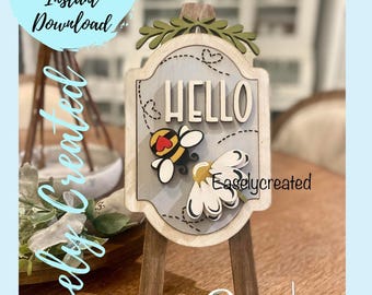 Table Top Easel Interchangeable insert &quot; Hello Bee Summer Daisy&quot;  Sign  - Seasonal  Glowforge SVG Home changeable Season Holiday