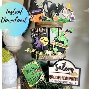 Witch Tiered Tray Digital Download File - Pumpkin Tiered Tray - Halloween Tiered Tray  October Tiered Tray Glowforge File Fall Tiered Tray