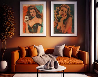20 Vintage Pin Up Girl Poster Bundle. Liebe Sexy Style Decor, Retro Mädchen Lady Wandkunst für Shop Cafe, Bar, Club, Pub Decor. Digitaler Download