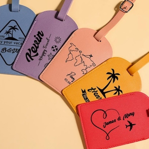 Personalized Vegan Leather Luggage Tag,Honeymoon luggage tag,Graphic luggage tag,Engraved Monogram Luggage Tags,Personalised Tag,Travel Gift