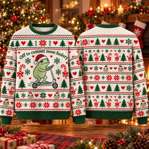 Mama Frosch Ugly Sweatshirt Auf zum Commit Mom Foolary Rundhalsausschnitt Lustiges Frosch-Scooter-Geschenk für Mama Lustiger Mama-Pullover Schwangerschaftsankündigung