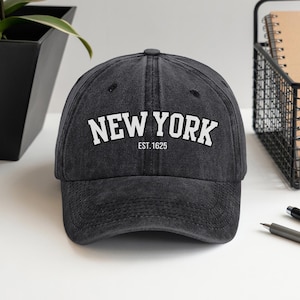 New York Baseball Cap, Vintage Washed Cotton Cap, Embroidered or Printed Hat, NYC Souvenir Gift for Men and Women, Dad Hat Style