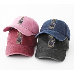 Beautiful set of rose red and navy blue,black,claret washed cotton caps with embroidered design of Christ seated on a throne. These hats offer a unique and stylish way to showcase your faith. The high-quality material ensures comfort and durability, while the adjustable strap guarantees a perfect fit. Perfect for casual wear, religious gatherings, or as a thoughtful gift for loved ones who cherish their faith. A must-have accessory for anyone seeking inspiration.