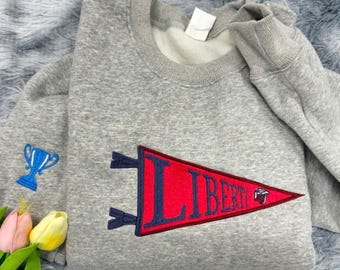 Custom Vintage University Embroidered Sweatshirt | Cream College Pennant Pullover | Custom Pennants Shirt
