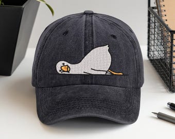 Bestickte niedliche Gans Baseballkappe | Vintage Humorvoll gewaschener Baumwollhut | Lustiges Geschenk für Gänseliebhaber