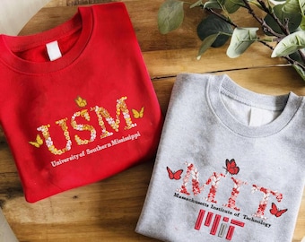 Floral Embroidered College Sweater | USM Sweatshirt | University Crewneck | Custom Graduation Gift | USM MIT Butterfly Design | Best Gift