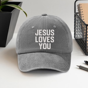 Jesus liebt dich Hut, gestickte christliche Baseballmütze, gewaschene Baumwollpapa-Hut, Glaubensgeschenk für Männer und Frauen, verstellbare Unisex-Kappe
