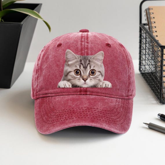 Peeking Cat Baseball Cap, Cute Kitten Dad Hat, Printed Cat  display picture 2