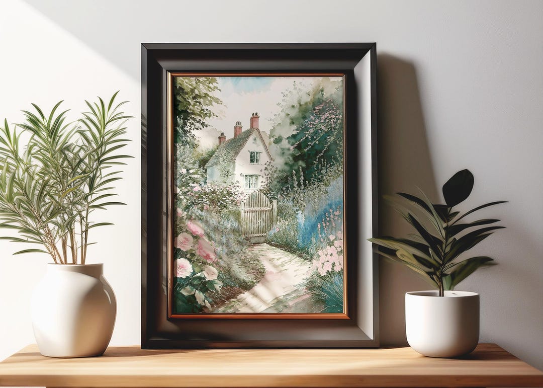 Vintage Watercolor Floral Wall Art: Spring Cottage Garden Print for ...
