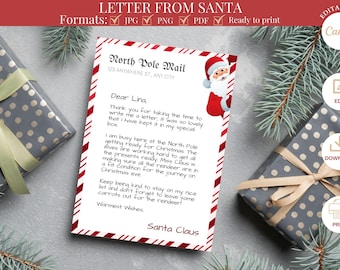 Letter from Santa, Editable Letter from Santa Claus Canva Template | Instant Download