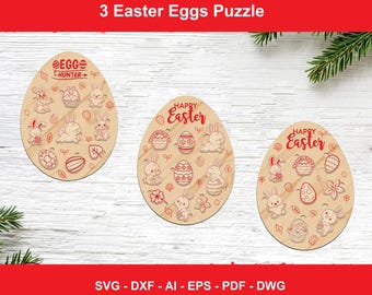 3 Easter Egg Puzzle, Easter Egg laser Cut Puzzle for Children Instant Download
