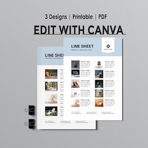 Produktlinie Blattvorlage, Großhandelskatalog Vorlage, bearbeitbare Preisliste, bearbeitbares Canva Template Design
