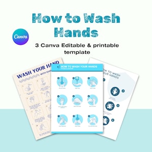 Hand Washing Poster: Step-by-Step Guide Canva Template (Digital Download)