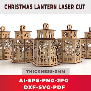 Christmas lanterns laser cut, Candle holder 3D lasercut, Xmas lantern laser bundle, Christmas light SVG, Rustic Xmas Glowforge lamp
