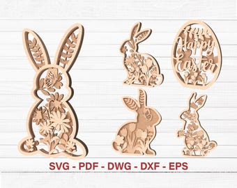 Easter Bunny Floral Laser Cut | Bunny Rabbit laser cut Bundle   | Instant Download