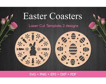 Easter Bunny Coaster,  SVG Laser Engraving Designs Spring PNG Laser Files
