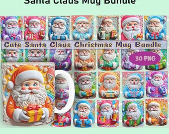 3D Santa Christmas Mug Wrap Cute Mug Wrap Sublimation Design PNG 3D Santa Claus 11oz 15oz Coffee Cup Template 3D Christmas Mug Press Design