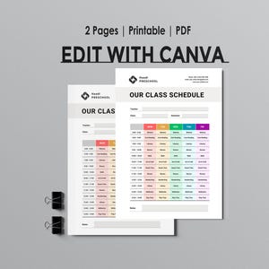 Class Schedule Template , Printable School Timetable, Editable Class Schedule, Back To School Printable, Minimalist, Weekly Student