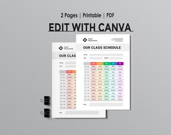 Plantilla de horario de clases imprimible: Horario de estudiantes editable (diseño Canva, tamaño A4)
