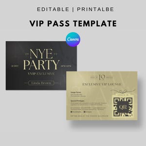 VIP Party Pass Vorlage, bearbeitbare Canva VIP Pass Party Vorlage | VIP Pass Vorlage Ausweiskarte | sofort download