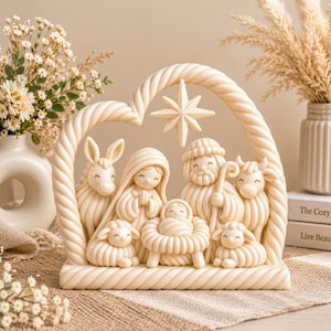 Julens födelsescen (STL-fil), Heliga familjens Jesus-krubba 3D-utskriftsmodell, kristen juldekoration | Kommersiell licens ingår