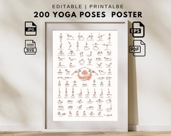 200 Yoga Posen Poster: Yoga Chart zum Ausdrucken (Digitaler Download)