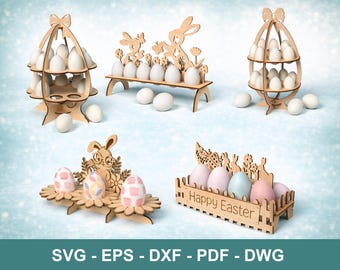 Egg Holder SVG Bundle Laser Cut, Cute Easter Egg Holder Laser Cut Svg File Glowforge Wooden Easter Egg Holder Basket Decor Home