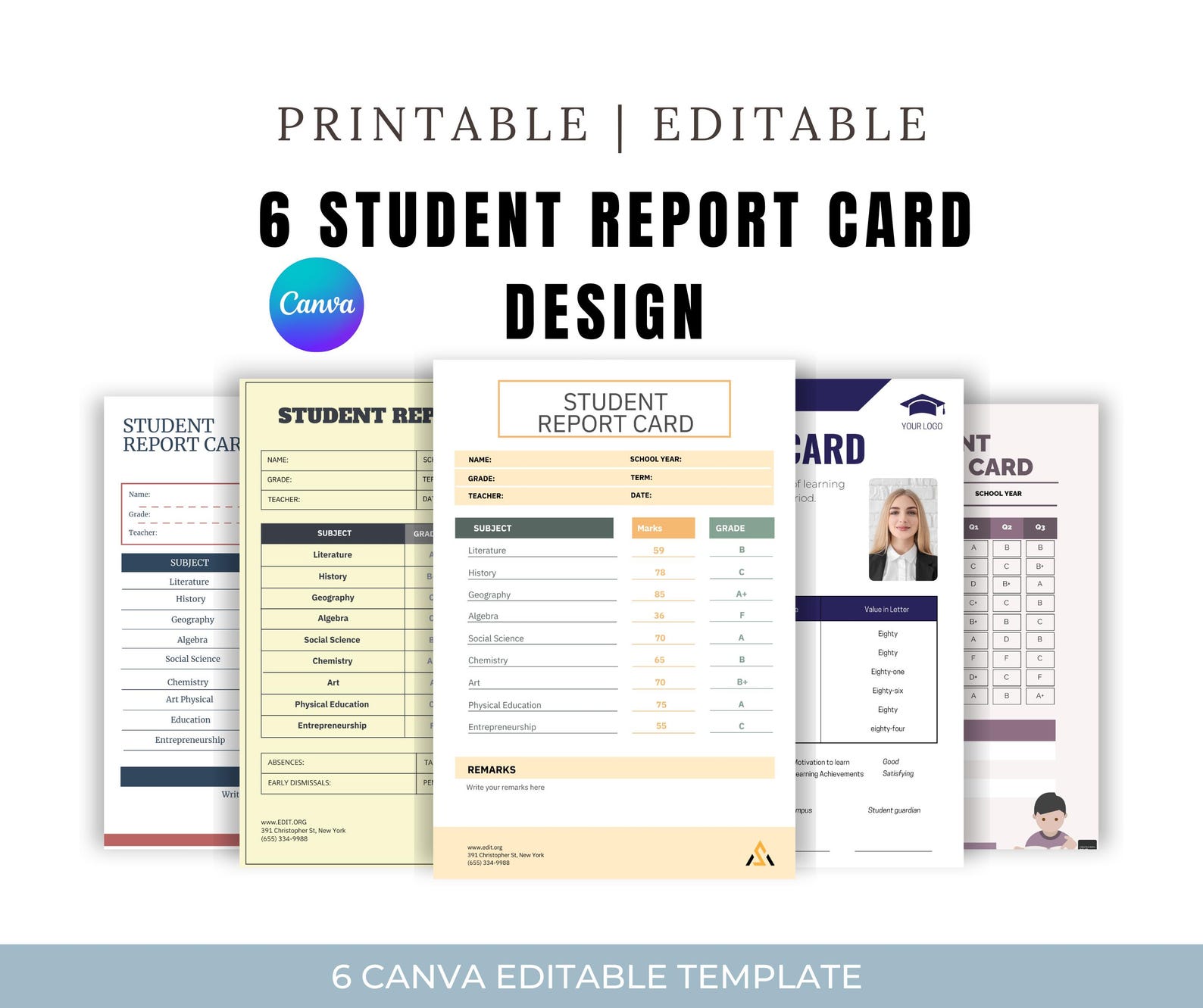 Editable Homeschool Student Report Card Template (canva, Instant ...