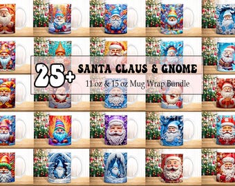 Christmas Mug Wrap, 25 Santa & Gnome Christmas Mug Wrap Bundle, 11oz Winter Mug Design, Christmas Mug Sublimation PNG Bundle