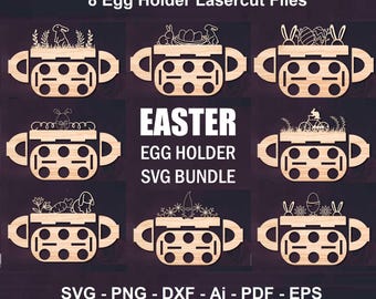 Easter Egg Holder Bundle, 8 Easter Eagg holder laser Cut Design | Instant Download