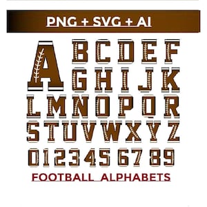 Football SVG Alphabet, Football Numbers Svg Png, Varsity Font, Football Font SVG, Sports Font SVG, Football Letters Svg, University Font Svg