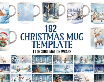 Christmas Mug Wrap, 192 Christmas Mug Full Wrap 11oz Winter Mug Design, Christmas Mug Sublimation PNG Bundle, Digital Download
