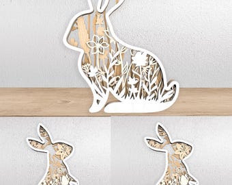 Easter Laser Cut Files Rabbits , Standing Easter Bunny SVG Laser Cut Files, Bunny Floral Ornaments, Rabbit Silhouette Digital Download