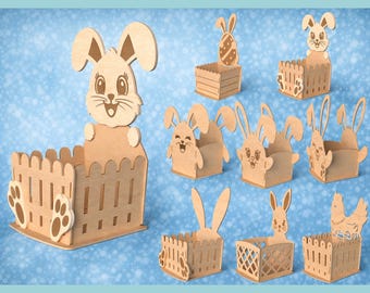 Easter Bunny Basket laser cut ,  Basket Svg, Easter Bunny Design For Laser Cut, Easter Decoration Laser Cut, Glowforge  Svg