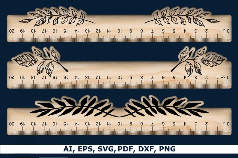 Botanical Ruler Laser Cut Ruler Bundle, Inches and Centimeters, Horizontal Ruler ...