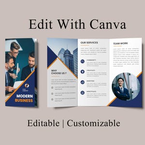Business Trifold Template, Canva Trifold design   , Editable Trifold Template For Companies