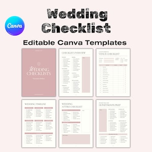 Wedding Checklist ,  Printable Wedding Planning Checklist , Editable Canva Wedding Checklist Template , Instant Download