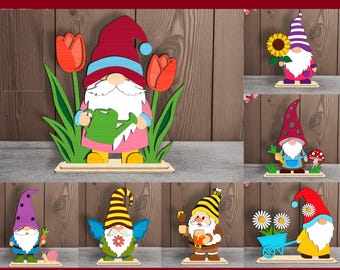 Spring Gnome Bundle Svg, Spring Gnomes svg, Spring Gloworge svg, Gnome With Flower svg, Files For Cricut, Easter Laser Cut, Spring Decor Svg