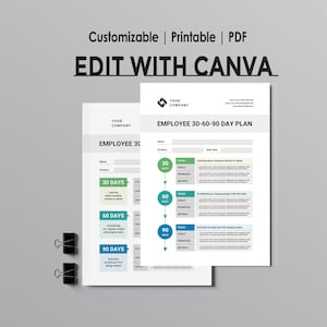 Employee 30 60 90 Day Plan, Employee Onboarding Plan,  Canva Design Template  Employee Goal Setting, First 90 Days