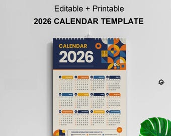 2026 Calendar | Single page | Monday & Sunday start | Full year calendar | Desk calendar | wall calendar | 2026 planner