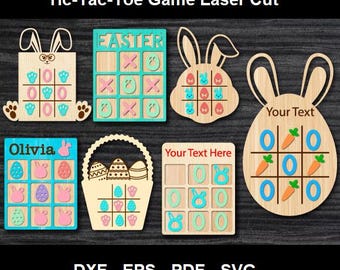Easter tic tac toe laser cut bundle, Happy Easter tic tac toe svg, 7 board game, bunny easter svg, easter egg svg, kids easter game lasercut